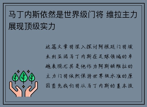 马丁内斯依然是世界级门将 维拉主力展现顶级实力